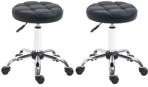 HOMCOM Rollhocker Höhenverstellbar Drehhocker 2er-Set 48-63 cm Schwarz | Arbeitshocker, 360° Drehbar, Bürohocker, für Büro, Salon, Massage, Spa