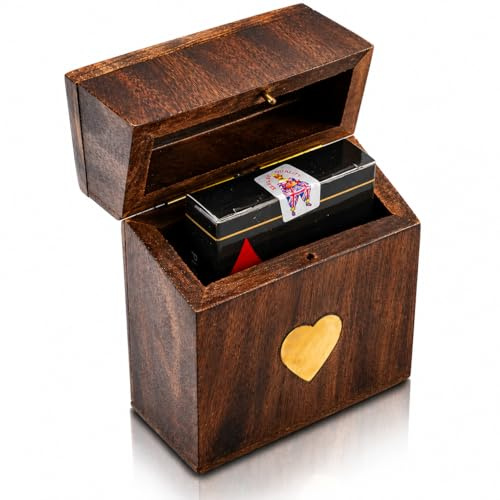 Geburtstagsgeschenkideen handgefertigte klassische hölzerne spielen kartenhalter deck box speicherkoffer organizer mit premium qualität 'ace' Spielkarten Jubiläumshauswarming Geschenkideen (Heart)