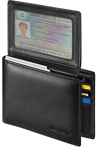 Sigtrenx Leather Wallets for Men, Genuine Leather Mens Wallet Bifold Rfid Blocking with 2 ID Windows (Black)