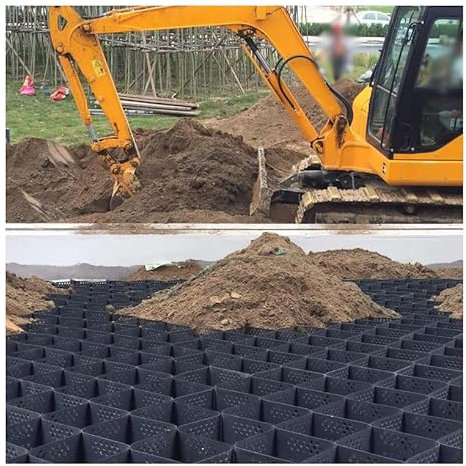 QWEASDF 5 cm/2 in HDPE-Geo-Gitter, Geo-Raster für Stützmauern, Bodengitter Bodenverstärkung, Schwerlast-Geogitter für Terrassen, Hänge, Wege und Parkplätze,5 * 10m(16.4 * 32.81ft)