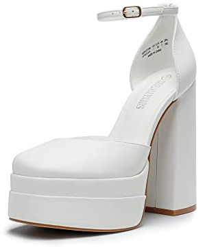 DREAM PAIRS Women’s High Platform Closed Heels | Square Toe Ankle Strap Dress Wedding Party Pumps Shoes with 5.5 Height, 1.7 Platform for All-night Glamour