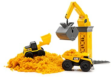 CAT Construction Toys Little Machines Ground Crew Playset with Insta-Dirt - Sensory Toys for Kids Ages 3 and Up - 15X Fast-Growing Dirt Compound & 2 Vehicles - Ideal Gift for Boys & Girls