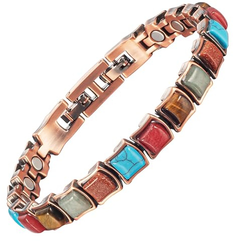 YINOX Magnetisches Therapie-Arthritis-Kupferarmband für Frauen, lindert effektiv Arthritis und Handgelenkschmerzen, eingelegt mit türkischem Türkis, kombiniert Mode und Gesundheit (3500 Gauss) (B)