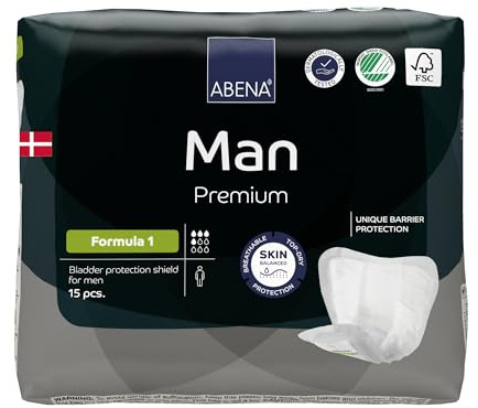 ABENA Man Formula 1 Premium 180 Stück Inkontinenzeinlagen für Herren | 450 ml Saugfähigkeit, schnell einziehende, diskrete und anatomische geformte Einlagen für Männer