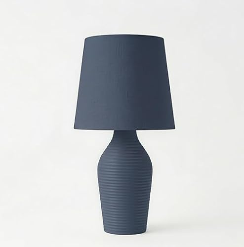 DEENZ Lining Base Table Lamp Faux Linen Fabric Shade with A Satin Ribbed Glazed Reading, Bedroom, Living Room, Study, Office (Folkstone Blue)