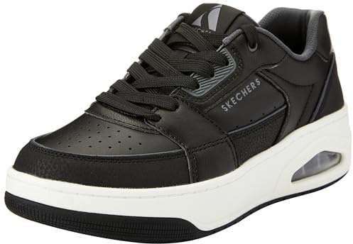 Skechers Uno Court, Sneaker Uomo, Pelle Nera Duraleather con Finiture Carbone, 42.5 EU