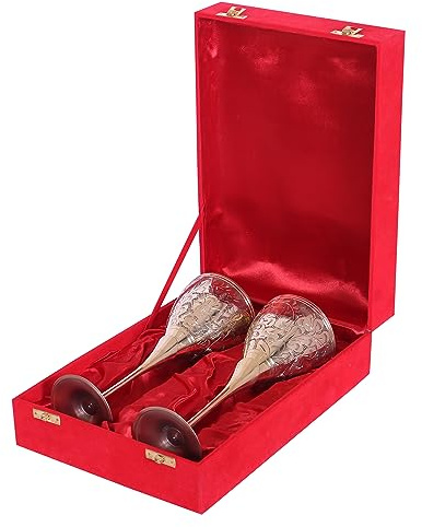 JG JAI GOVINDAM King's Royal Lot de 2 verres à vin en laiton avec calice vintage en relief pour mariage et gothique avec emballage classique