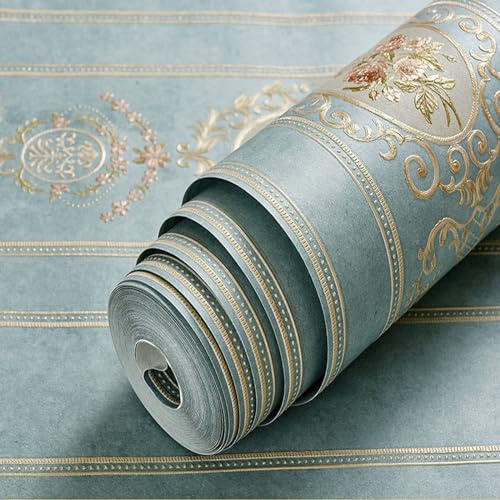 Zoomlie Papel pintado floral en relieve de jacquard vintage, pastoral europeo, autoadhesivo, para dormitorio, hogar, hotel, despegar y pegar (0,53 m x 1 m, estilo 6)