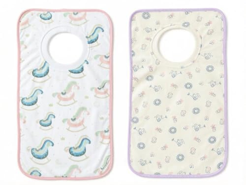 NOVAGO – Juego de 2 baberos grandes para bebé y guarderías evolutivos, 100% algodón, súper confort y suave, cuello elástico, fácil de poner, bolsillo de almacenamiento, Multicolor 6, 2 Bavoirs Coton