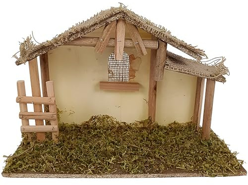 Presepe Capanna nascita di Gesu' vuota in legno da riporci pastorelli nativita' grotta con scaletta rifugio H23X l 35X P15