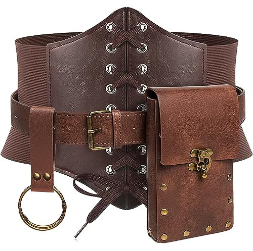 Womens Corset Belt Belt Pouch Waist Bag Fanny Pack Phone Holder Medieval Renaissance Costume Accessories (Brown, S-Waist/25.6-34)