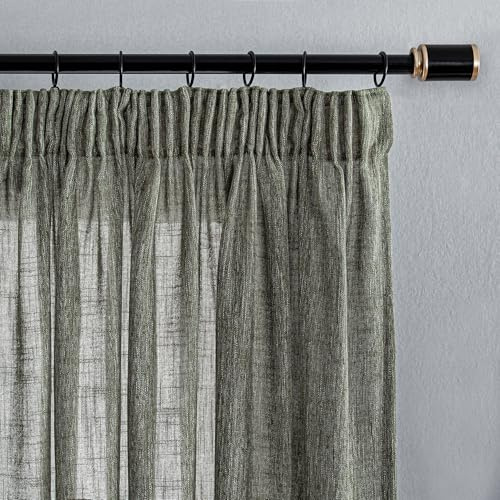MYSKY HOME Gardinen Wohnzimmer Vorhänge mit Kräuselband Moderner Schlaufenschal Leinenoptik Kinderzimmer Vorhang Halbtransparent Natürlicher Stil Gardine 2er Set H 225 x B 140 cm,Grün