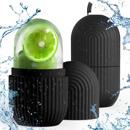2 Stück Ice Roller, Eiswürfel Gesicht, Facial Eisroller, Silikon Eis Gesichtsroller, Ice Face Roller for Face, Eis Roller für Anti-Aging Falten Straffen Dunkle Ringe Reduzieren (Schwarzer Streifen)