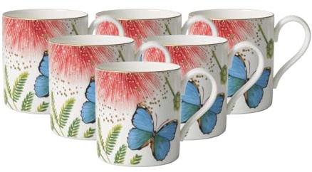 Villeroy & Boch - Amazonia Kaffeetasse, edler Kaffeebecher aus Premium Bone Porzellan im Design des farbenfrohen Regenwaldes, spülmaschinenfest, 210 ml, 6er Set
