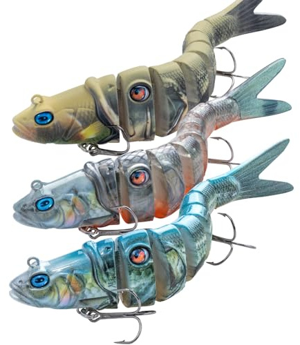Handing Realistic Multi-Jointed Lures 4.7 Lifelike Fishing Bait for Bass and Walleye, 3-Pieces Swimbait with Mustad Hooks for Freshwater & Saltwater 5/8oz