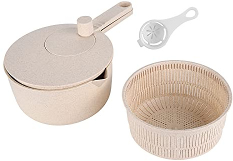Grande Essoreuse à Salade Avec égouttoir, Essoreuse à Salade, Laveuse à Laitue, Ensemble De Bols De Lavage De Légumes, Outil De Lavage Manuel du Riz Et des Légumes Pour la Cuisine, Légumes(Beige)