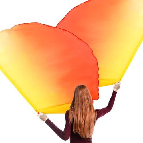 2 Stück Halbkreisförmige Anbetungsfahnen, 140 x 92 cm Lobfahnen mit 2 Teleskopstangen Tanzfahnen Glattes Anbetungsbanner Kirchenfahnen für Tanz (Farbverlauf von Gelb nach Rot)