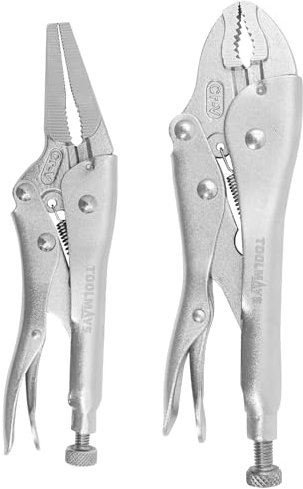 TOOLMAYS 2-Piece Locking Pliers Set, 7 Inch Curved Jaw and 6 Inch Long Nose, Chromium-Vanadium Steel Locking Pliers, Quick Release, Fit for Clamping, Twisting, Welding