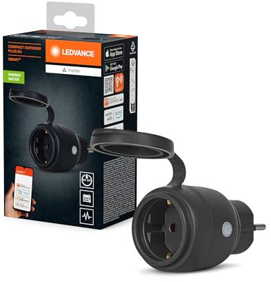 LEDVANCE SMART+ MATTER Outdoor Plug, kompakte Außensteckdose mit Energieverbrauchskontrolle, steuerbar über Matter over WiFi, kompatibel mit Alexa, Google Home und Apple Home, 1er-Pack
