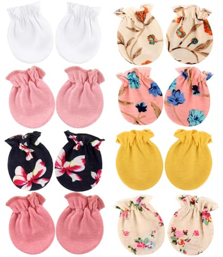 AQOKKA Newborn Baby Mittens No Scratch Cotton Elastic Wrist Gloves Infant Toddler Mittens for Baby Boy Girl 0-6 Months
