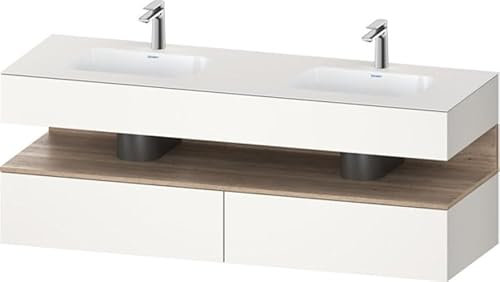 Duravit Qatego lavabo encastré avec meuble sous-lavabo en console, 1600x550x600mm, niche en chêne mamelonné, lavabo double, QA4797055840000, Couleur: blanc