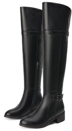ENWIND Bottes Cuissardes Femme Hiver Longue Botte À Talon Plat Botte Equitation