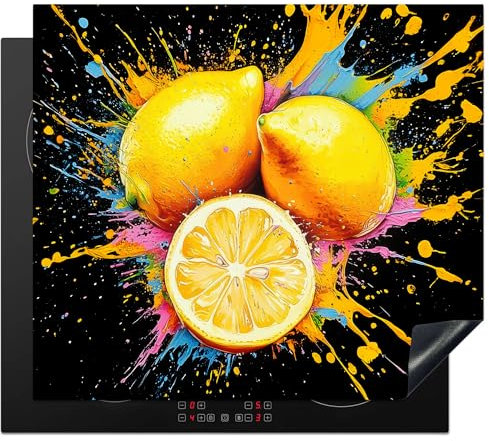 KitchenYeah© Protege Couvre Plaque De Cuisson Décoration Cuisine Tapis Protection Protecteur Induction 60x52 cm Citron - Graffiti - Peinture - Modern