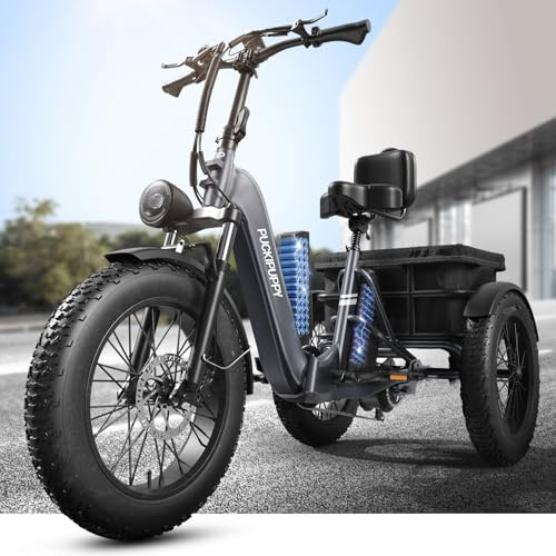 Electric Tricycle for Adult, 110 Miles Range, 48V/15Ah&17.4Ah Removable Battery,500 LB Load,20'' Fat Tire Electric Trike with Large Basket,25mph,960W Peak Motor for City and Mountain Road (Husky Plus)