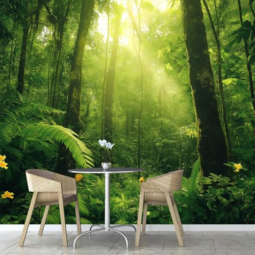 Fotomurales 3D Selva Flores Papel Tapiz Fotográfico, 450×315Cm Papel Pintado Fotográfico Decoración, Naturaleza Bosque Pared Murales Para Salón Dormitorio Habitación