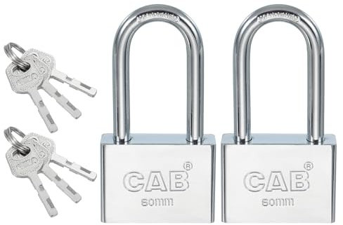 PATIKIL Keyed Padlock 58mm (2-1/4), 2 Pcs Keyed Different Locks Stainless Steel Pin Tumbler Padlocks Long Shackle with Keys for Indoor Outdoor Doors, Silver