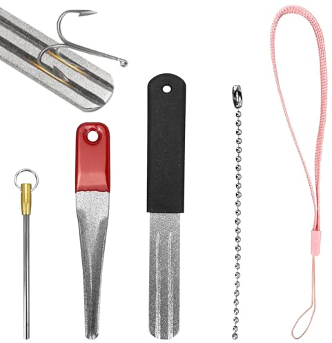 1 Stück Fischhakenschärfer, Angelhaken-Schleifschleifstein Doppelseitig Angelhaken-Schärfer Tragbares Schleifwerkzeug zum Angeln mit Knotenvorrichtung und Köderwerkzeug zum Angeln für Outdoor Angeln
