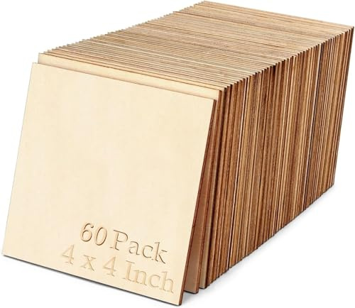 LATERN 60 st obehandlade träbitar, 10 cm x 10 cm fyrkantiga tomma träskivor oavslutade naturliga träplattor för hantverk målning underlägg pyrografi konst bränning brinnande gör-det-själv