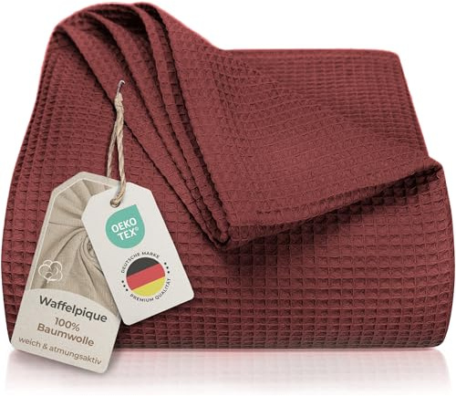 LAYNENBURG Premium Tagesdecke 150 x 200 cm - Waffelpique 100% Baumwolle - leichte Sommerdecke Waffeloptik - Baumwolldecke Bett-Überwurf, Sofa-Überwurf, Couch-Überwurf - Sofa-Decke (Mahagoni)