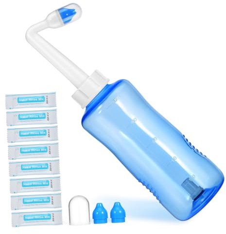 WOFASHPURET Nasenspülflasche Großes Fassungsvermögen für Nasenreinigung mit Automatischem Ventil und Abgewinkelter Düse für Effektive Nasenspülung