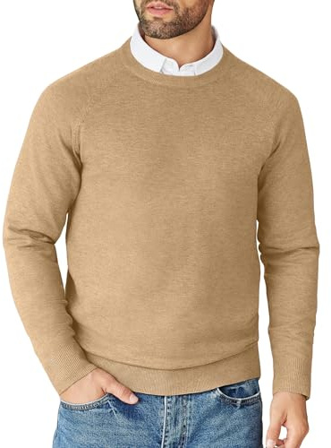 COOFANDY Maglioni Uomo Girocollo Maglione a Maglia Casual Felpa Firmati a Maniche Lunghe Maglione da Lavoro Uomo Estivo Sweater Business Beige M