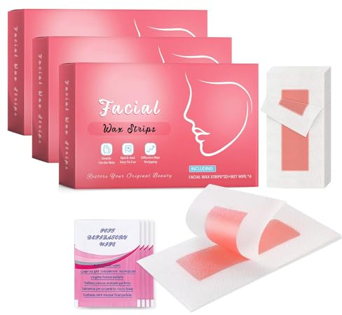 Wachsstreifen Haarentfernung, Kaltwachsstreifen Gesicht, Haarentfernung für das Gesicht, Wax Strips Set, Lippen & Augenbrauen Kaltwachs Enthaarung Streifen fürs FrauenGesicht, für Sensible Haut (3)