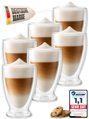 LAPRESO® Latte Macchiato Cappuccino Gläser Doppelwandig | Thermogläser Kaffeegläser Teegläser | Gläser Set 300 ml 6 Stück | Thermogläser Doppelwandig Kaffeetassen