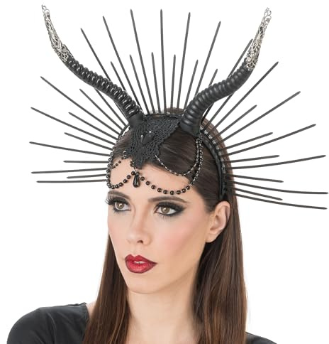 Chaks - Gothic Haarreif mit Hörnern und Perlen, Fantasy | Kostüm Accessoire mit Spitze und Hörnern, Halloween, Karneval und Fantasy Party, Gothic Design