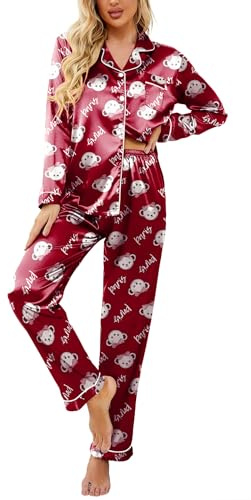Ekouaer Conjunto de Pijama de Seda de Satén para Mujer Pijama a Saten Camisolas y Pantalón 2 Piezas,S-2XL