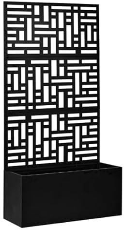 Fioriera in Metallo con Traliccio, 91 x 41 x 179 cm, Contenitore 91 x 41 x 40 cm, Design a Griglia, Nero
