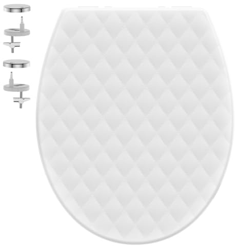SREWOHS PRO Oval Soft Close Toilet Seat - White PP Diamond Toilet Seats | Quick Release with Adjustable Hinges, Easy Cleaning and Installation, Universal Bathroom Bowl Seat, 44.6 x 37.1 cm