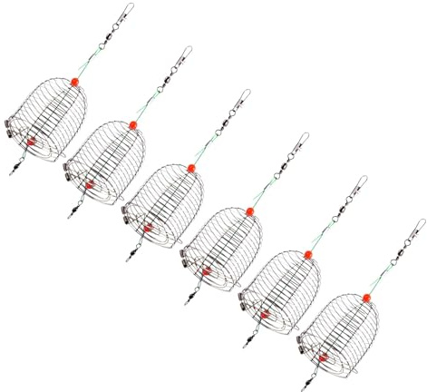 Mikinona 6 Pezzi Supporto Cestello Esche in Acciaio Inox per Pesca alla Carpa Gabbia Mangiatoia Meccanismo Rapido Adatto per Laghi e Fiumi Accessorio Professionale per Esche da Pesca