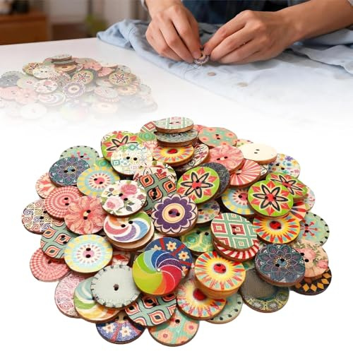 200 Stück Bunte Holzknöpfe, Retro Harz Holzknöpfe, 15 Mm Vintage Knöpfe Mit 2 Löchern, Bunte Holzknöpfes für Strickjacken, Kleidung, Dekoration, DIY, Basteln, Nähen