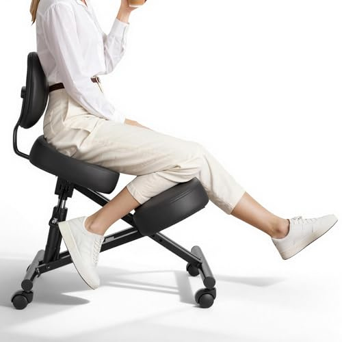 VEVOR Sedia Ergonomica a Ginocchio con Schienale Sedia a Rotelle Altezza Regolabile, Sedia Inginocchiata per Scrivania Postura Comoda da Ufficio, Sgabello Ergonomico per Casa, Carico max 120 kg