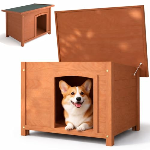BAKAJI Cuccia per Animali Domestici in Legno di Cipresso, Casetta per Cani e Gatti con Tetto Apribile, Casa da Esterno ed Interno Resistente Alle Intemperie con Tettoia Asfaltata, 85 x 58 x 58 cm