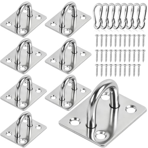 ENUTROF Anneaux de Fixation Plaque Oeillet Crochet Inox Pontet Platine 8Pcs | Oeillets Anneau Voile d'ombrage à Oeil avec Mousqueton pour Pont Mur Bateau Auvents Plaques De Recouvrement Objets