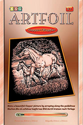 MAMMUT 8270613 - Artfoil, Kratzbild, Tiermotiv, Pferd mit Fohlen, kupfer, Komplettset mit Kratzbild, Kratzmesser und Anleitung, Scraper, Scratch, Kratzset für Kinder ab 8 Jahre