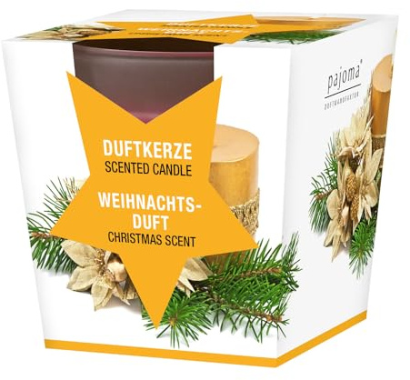 pajoma® Duftkerze, Weihnachtsduft - im satinierten Glas | 120g Wachsgewicht, Brenndauer: 25 Stunden, in edler Geschenkverpackung | Premium Qualität
