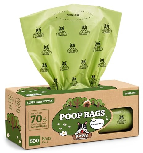 Pogi's Poop Bags – Large, Leak-Proof Dog Waste Bags for Yard or Home Use, Unscented (Single Roll, 500-Count)