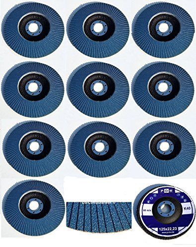 10 INOX Fächerscheiben Ø 125 mm x 22,23 mm Korn 40 Schleifscheiben Schleifmoppteller Edelstahl, blau